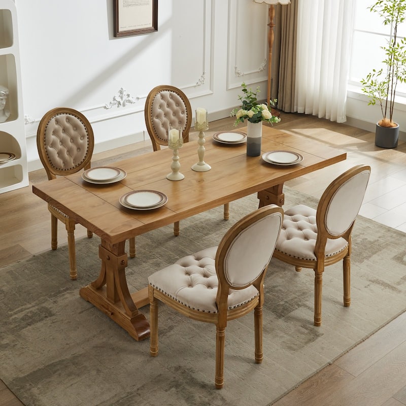 GDF Studio - French Traditional Wood PU Upholstered Dining Chairs with Tufted Back & Nailhead Trim, Set of 2