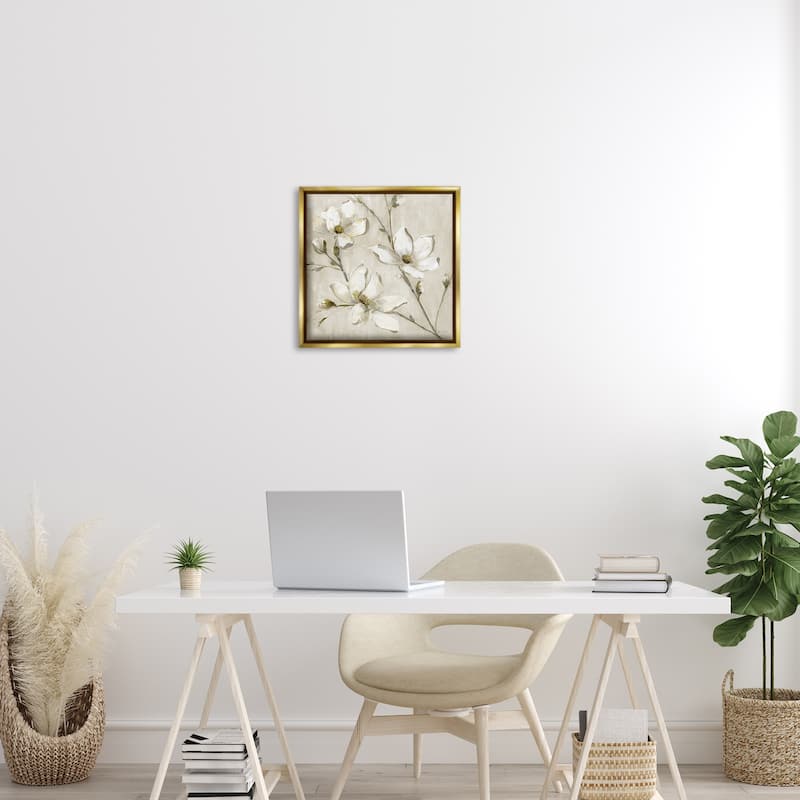 Stupell Neutral Dogwood Branches Framed Floater Canvas Wall Art Design By Sally Swatland