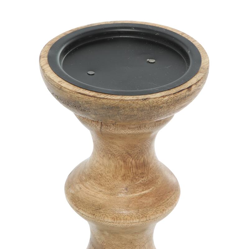Wood Candle Holder - Set of 3 Brown - Roche River Decor - 4"W x 4"L x 10"H