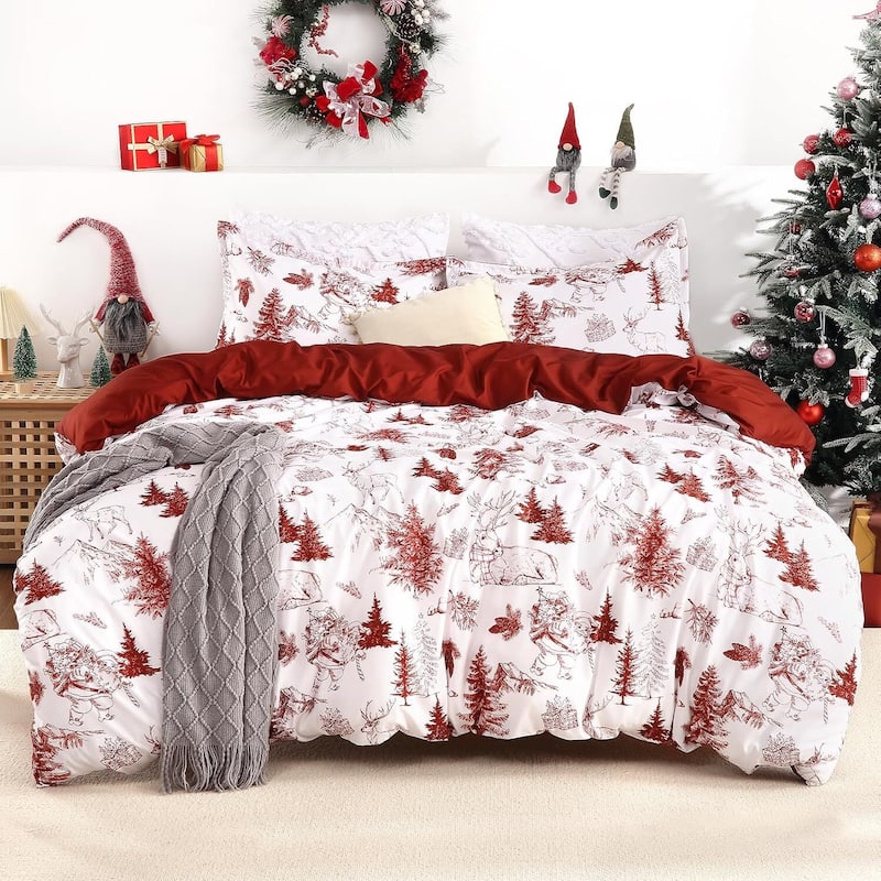 Christmas Holiday Decorative Duvet Cover and Pillow Shams Set, Bedding Set - Queen