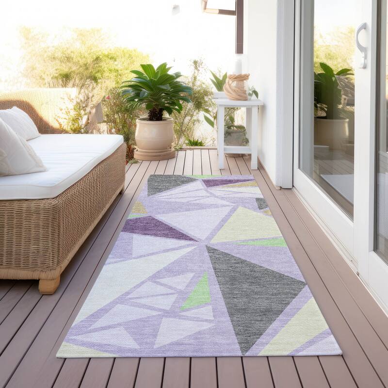 Machine Washable Indoor/ Outdoor Abstract Mosaic Chantille Rug