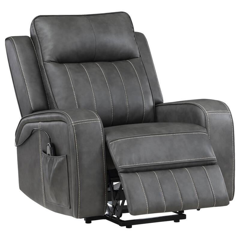 Josen Power Recliner Chair, 36 Inch Gray Faux Leather, Track Armrests