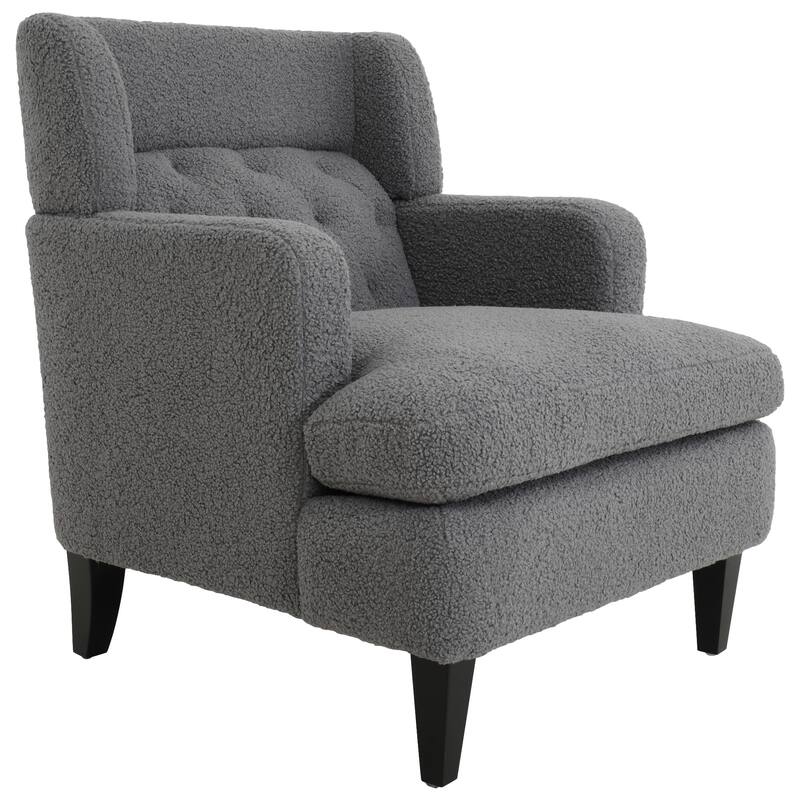 Modern 35.25" Upholstered Arm Chair with Birch Wood Legs amd Tufted Backrest for Living Room