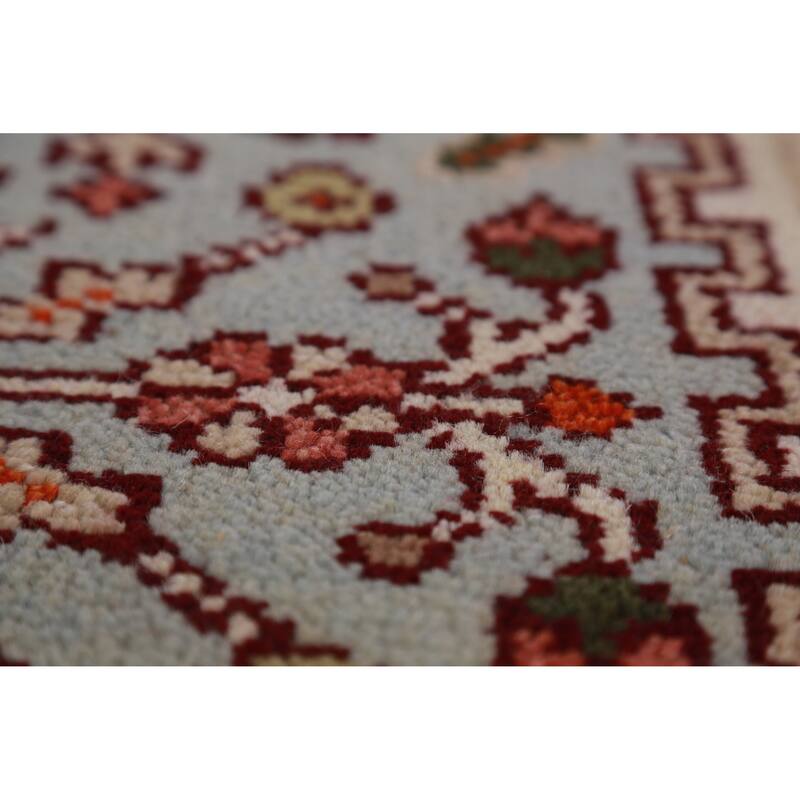 Hand Knotted Oriental 100% Wool Carpet Traditional Geometric Navy Blue & Blues Heriz (serapi) Runner Rug - 8' 4'' X 2' 6''