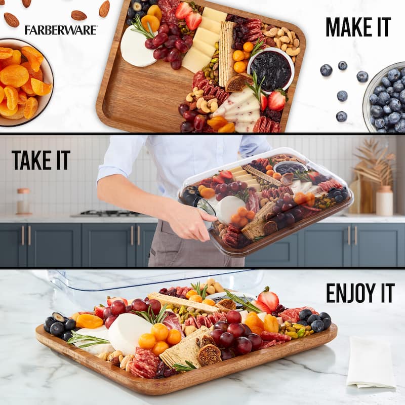 Farberware Build-a-Board Charcuterie Board with Lid, 11x14 In, Bamboo-White