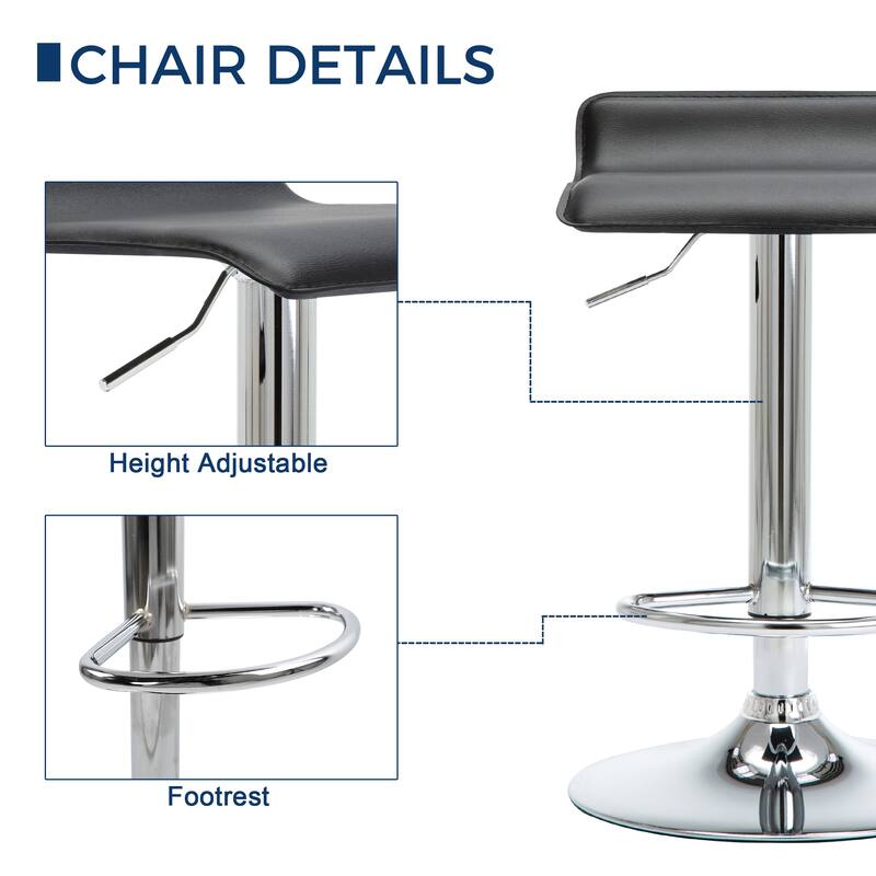 Faux Leather Upholstered Adjustable Barstools Airlift Counter Bar Pub Height Stools Set of 2