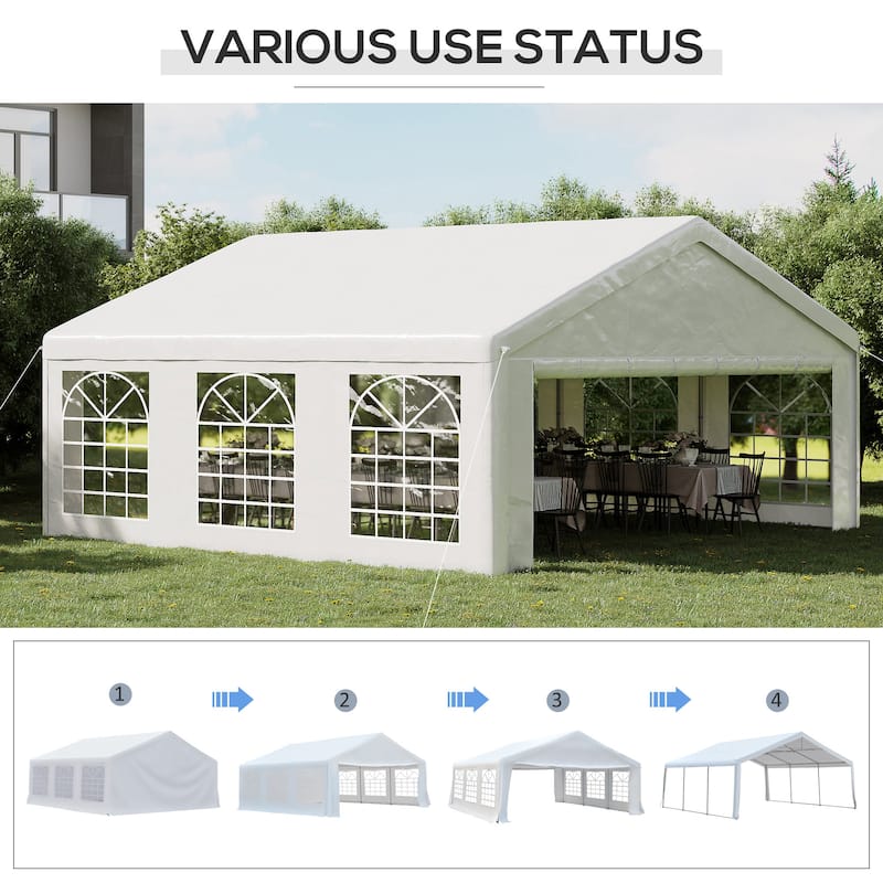 Outsunny 20' x 20' Heavy Duty Wedding Tent & Carport, Portable Garage with Removable Sidewalls, Large Outdoor Canopy