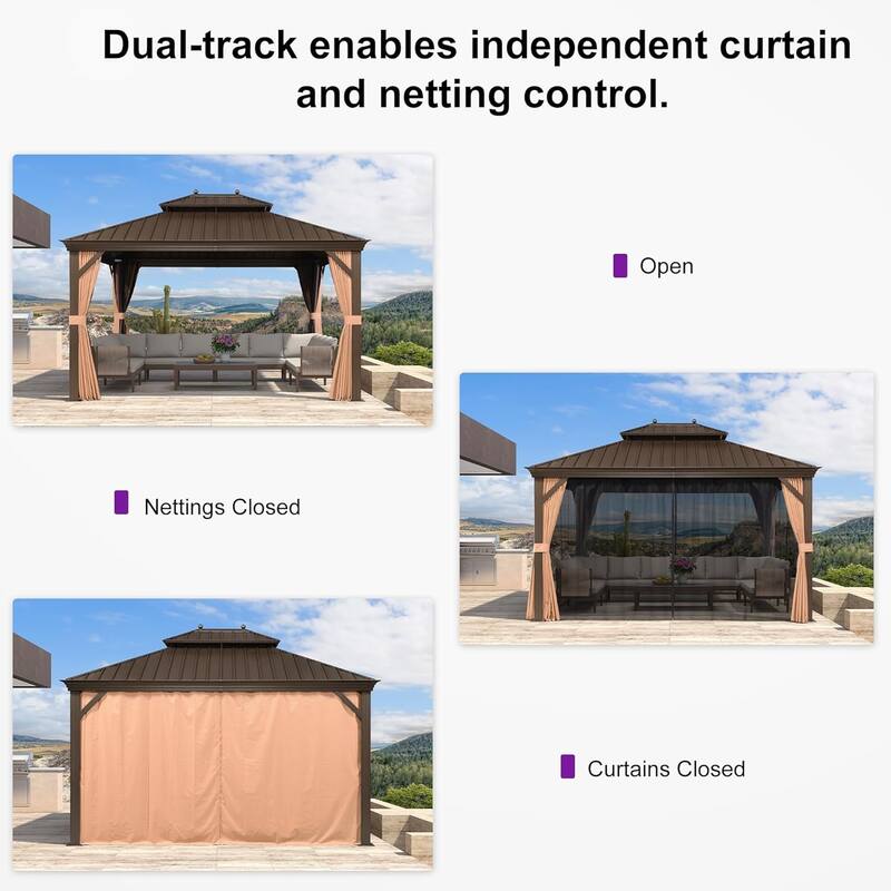 PURPLE LEAF Outdoor Gazebo Aluminum Frame Galvanized Steel Hardtop Gazebo