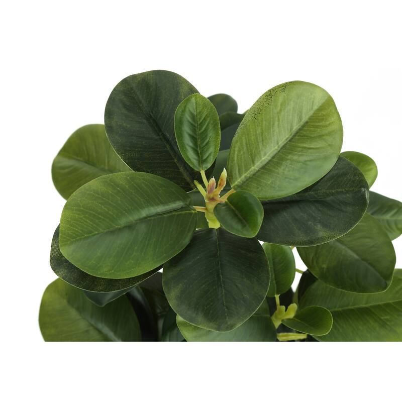 Artificial Ficus Plants Set of 2 - 14 Inch Tall Faux Greenery with 56 Adjustable Leaves in Black Pots - Green