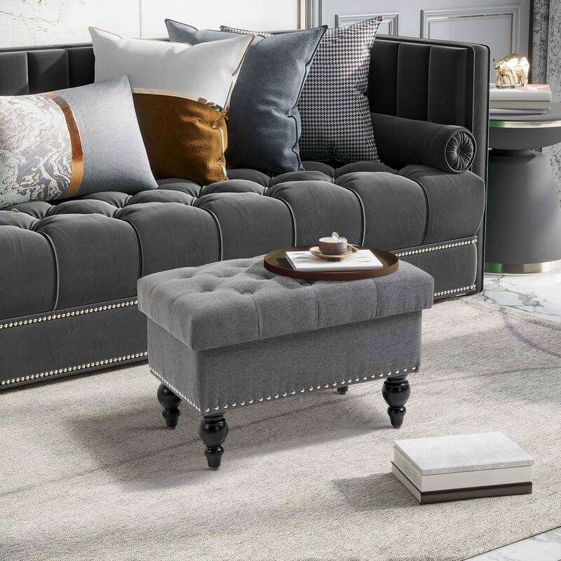 Ottoman with Storage for Living Room, 25" Storage Ottoman with Removable Lid, Button-Tufted Fabric Bench