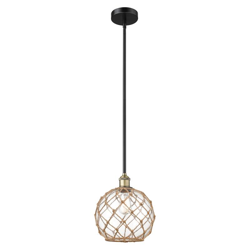 Innovations Lighting Endless Possibilities Edison - Farmhouse Rope - 1 Light 10" Stem Hung Mini Pendant - Clear Glass with Brown Rope/Black Antique Brass