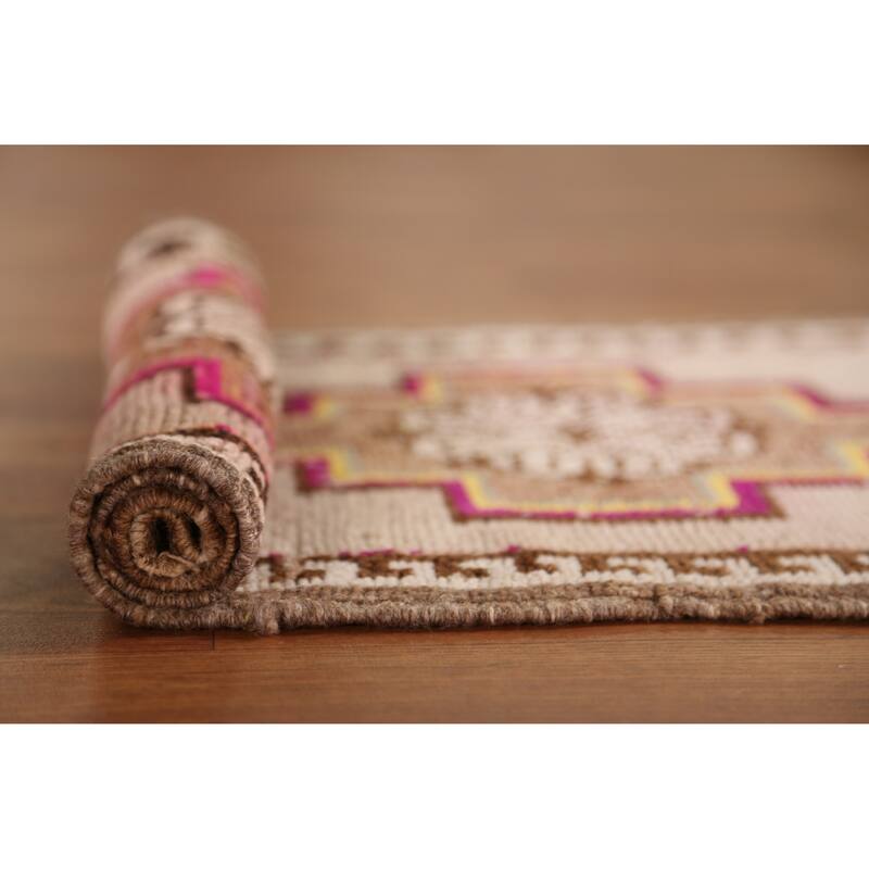Hand Knotted Oriental 100% Wool Carpet Transitional Tribal Beige & Ivories Anatolian Area Rug - 2' 10'' X 1' 8''