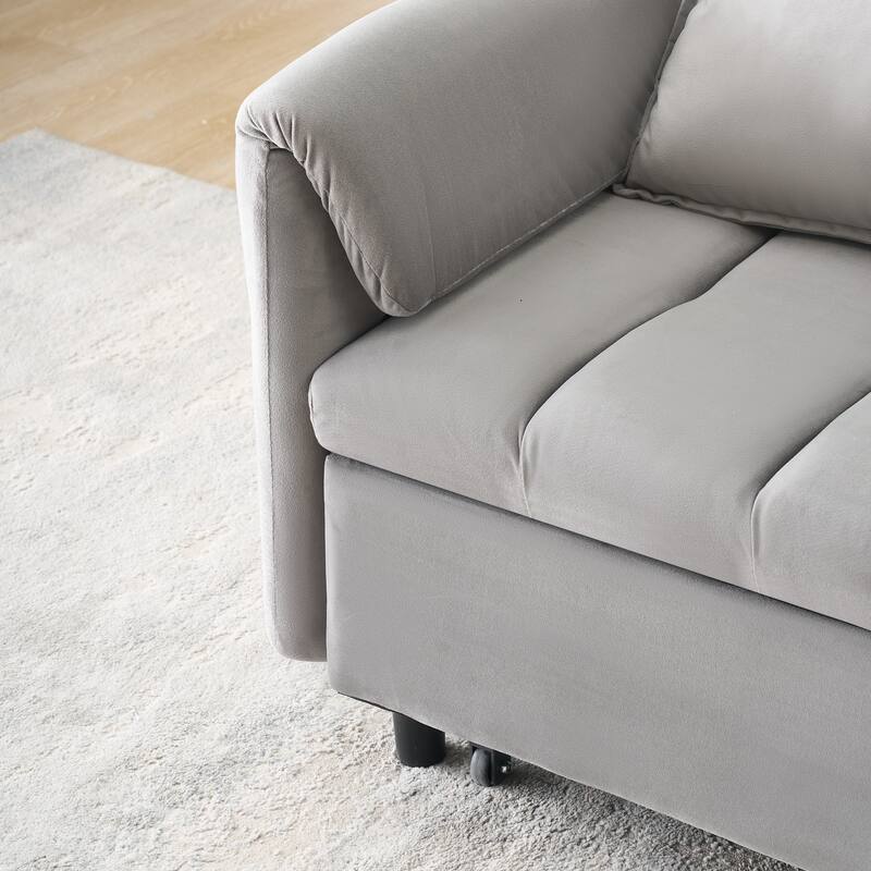 52" Gray Flannelette 3-in-1 Convertible Sofa Bed, Ideal for Small Spaces