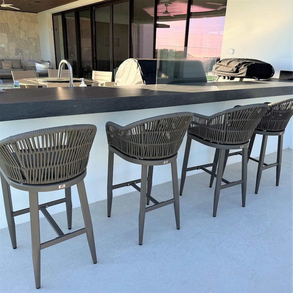 PURPLE LEAF Outdoor Counter Bar Stools Set of 4 PatioMetal Modern Wicker Chairs with Back and Cushions