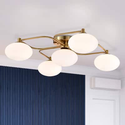 Camris 5-Light Brass Chandelier Frosted Glass Shades