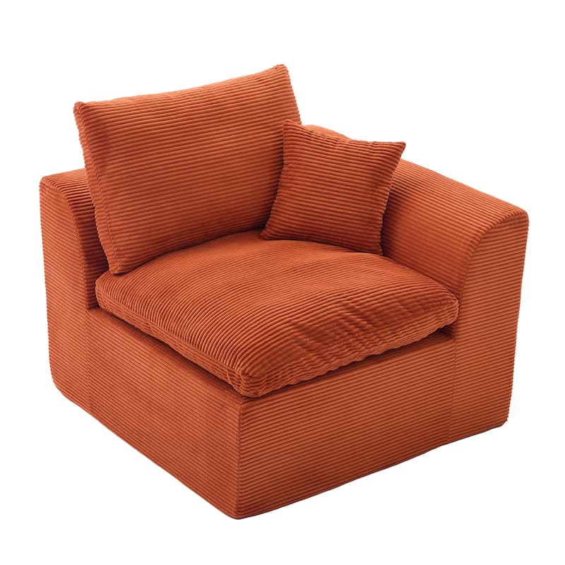 Modern 2-Seater Corduroy Cloud Sofa Modular 2-Piece Sectional Sofa with Removable Covers, for Living Room, Bedroom, Orange