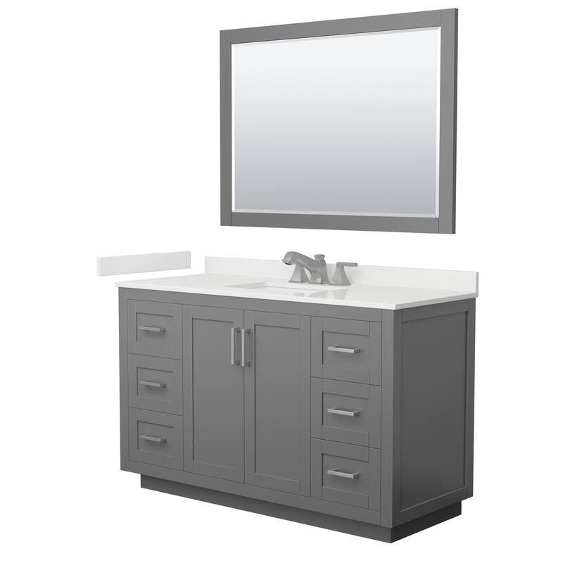 Miranda 54-inch Single Vanity, Quartz Top, 46-inch Mirror - Dark Gray, Nickel Trim, White Quartz Top