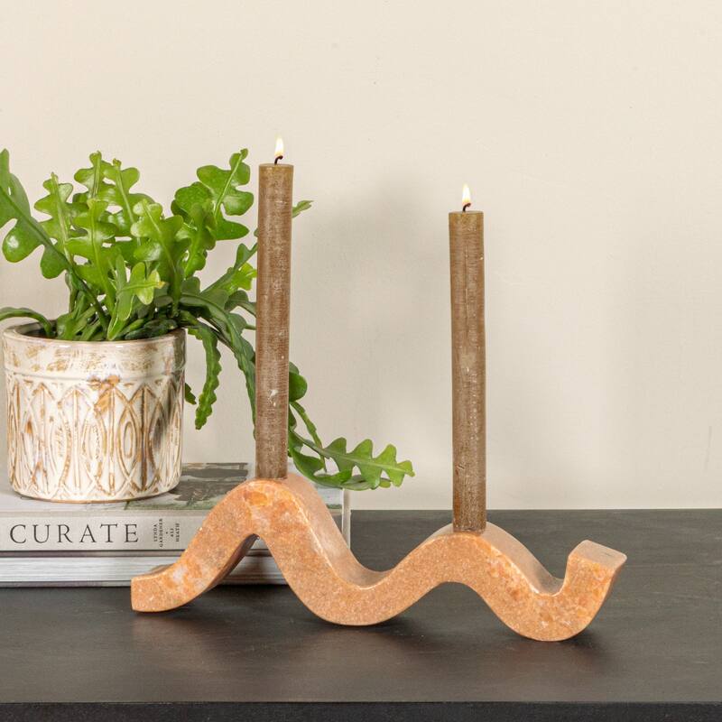 Marble Wave Double Taper Candle Holder - 14.5"L x 4.0"W x 2.0"H