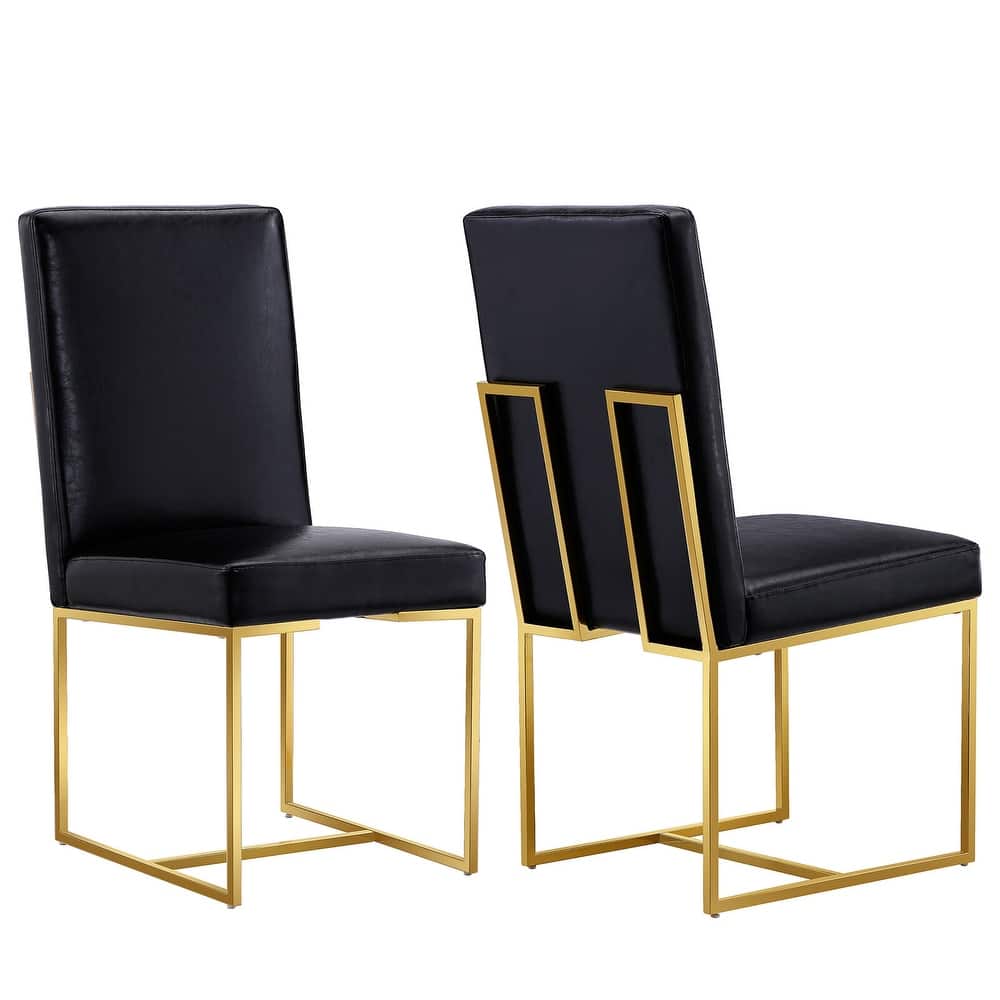 Black PU Leather Dining Chairs with Polished Gold Legs