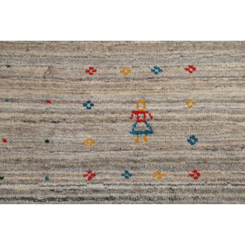 Striped Gabbeh Square Area Rug Handmade Wool Carpet - 9'9"x 9'7"