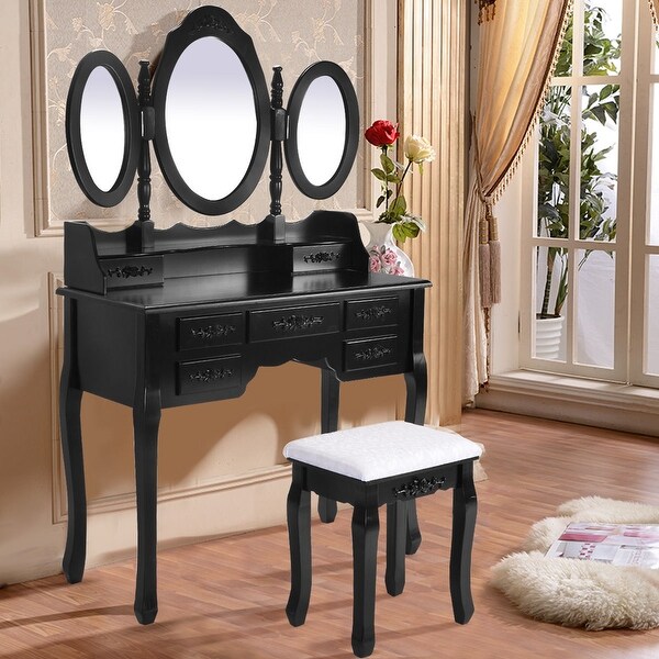 shop belleze makeup tri-folding mirror vanity set with stool desk