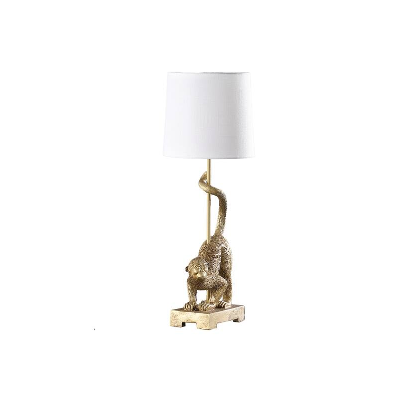 HomeRoots Gold Monkey Table Lamp With White Drum Shade - 9