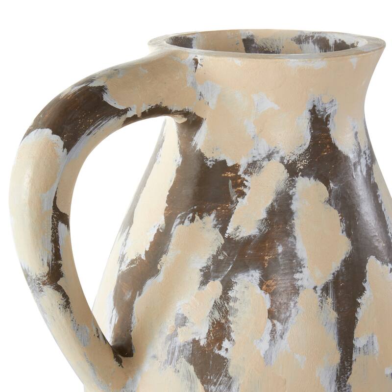 Cream Ceramic Antique Style Pot Decorative Vase with Curved Handle