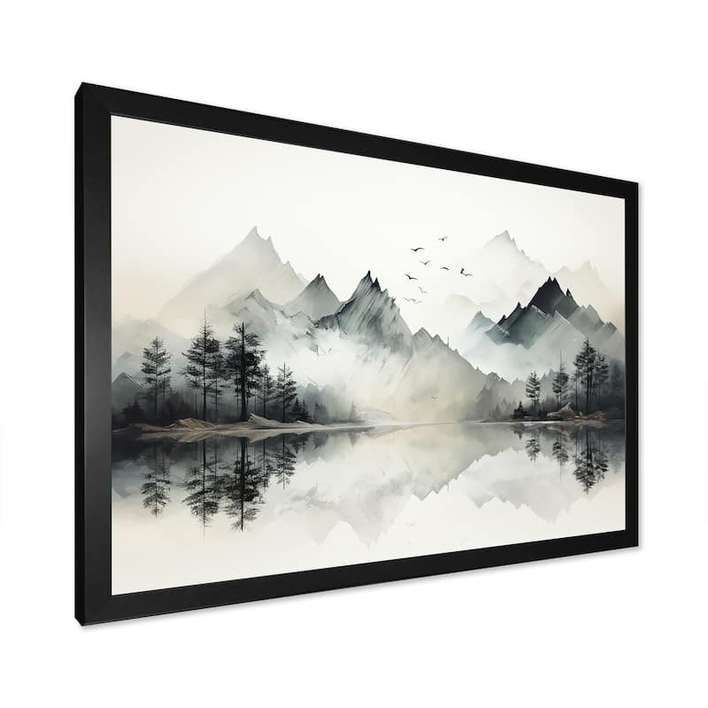Designart "Watercolor Lake And Forest Dream I" Landscape Mountains Framed Canvas Wall Art