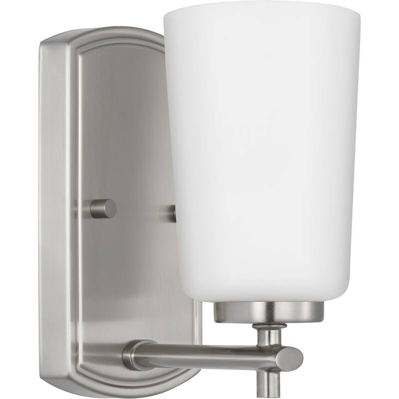 Adley Collection One-Light Brushed Nickel Etched Opal Glass New Traditional Bath Vanity Light - 4.5 in x 6 in x 7.75 in