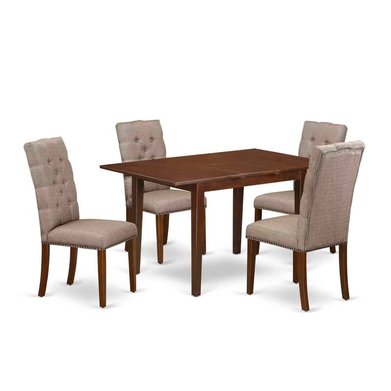 HomeStock 5-Pc Mahogany Finish Solid Wood Top - Dining Room Set with Leaf - Seats 4