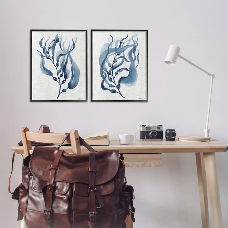 Stupell Fluid Blue Herbs Framed Giclee Art Design By Carol Robinson (Set of 2)