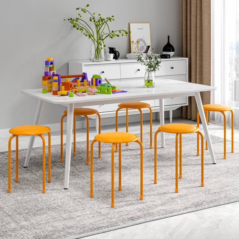 VECELO 6-Pack Stacking Stools for Living Room Backless Round Stools Set Indoor Outdoor Use with Metal Frame & Non-Slip Feet