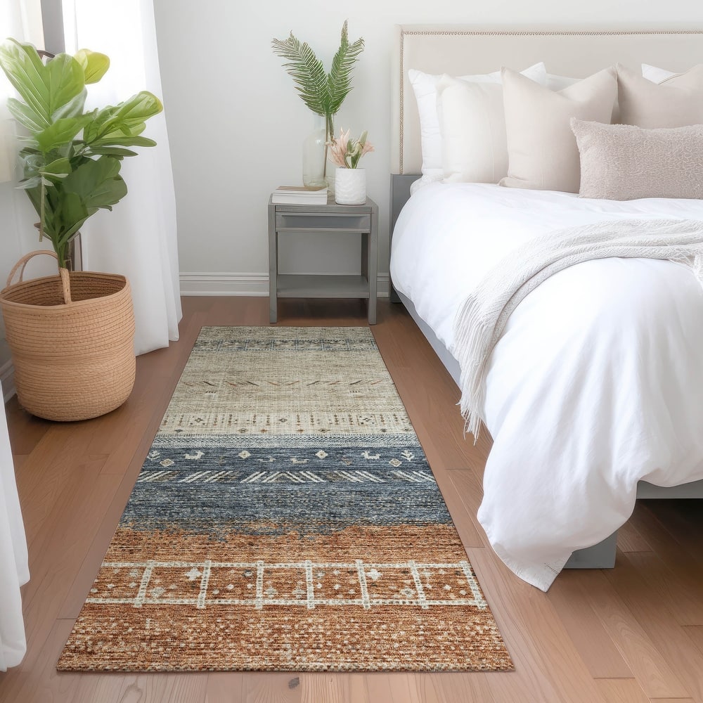 Machine Washable Indoor/ Outdoor Modern Global Chantille Rug