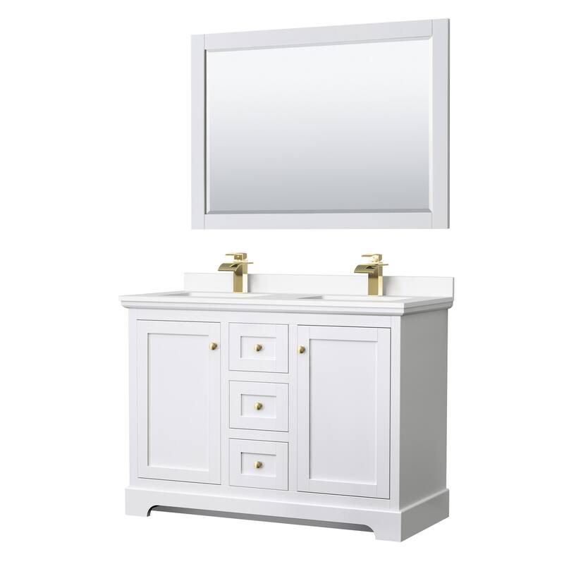 Wyndham Collection Avery 48" Free Standing Double Basin Vanity Set - White / White Cultured Marble Top / Brushed Gold