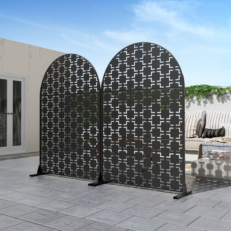 Dovelina 6ft.Outdoor Freestanding Metal Privacy Screen Decorative Garden Fence - 72"x47" - Black