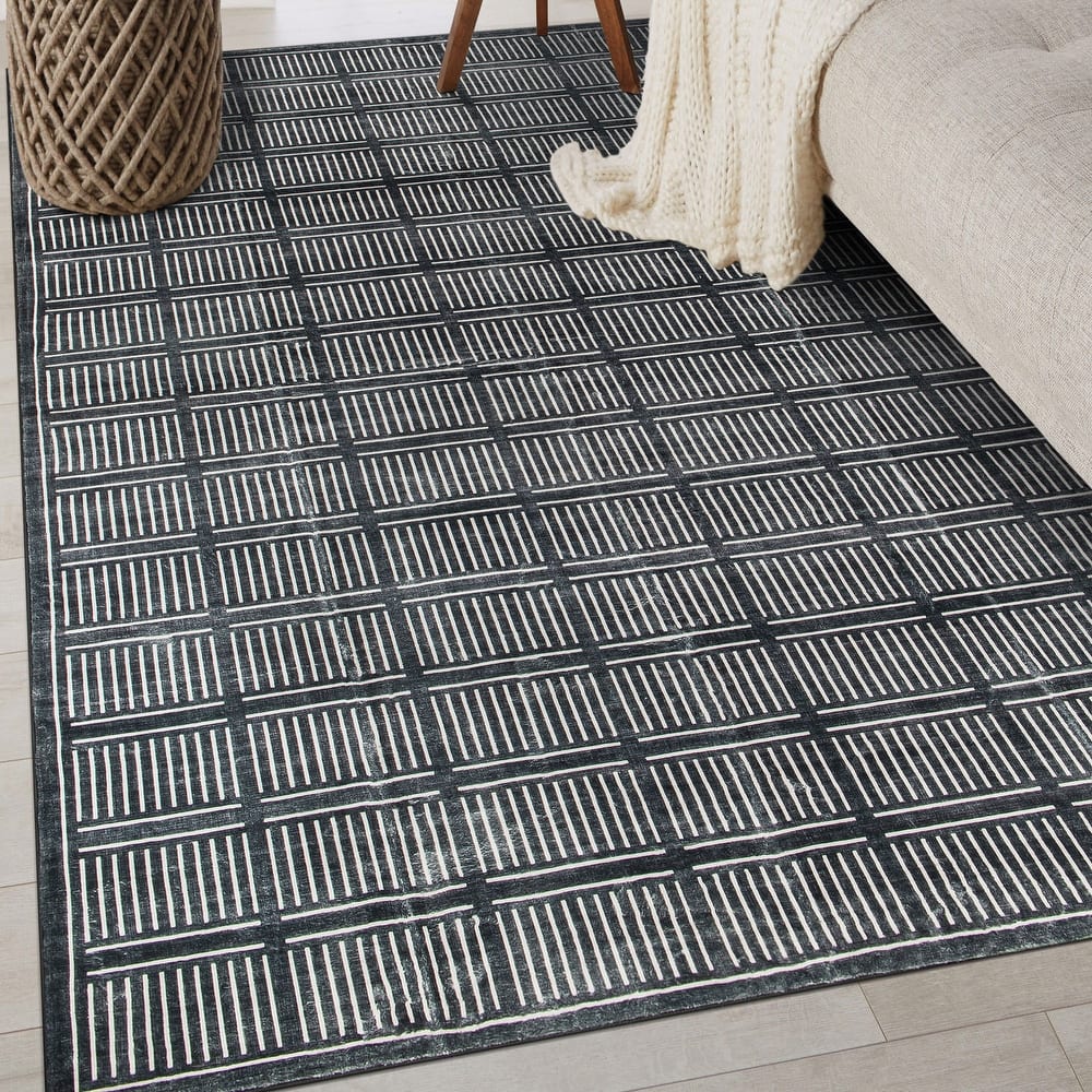 World Rug Gallery Bohemian Stripe Lines Washable Non-Slip Area Rug