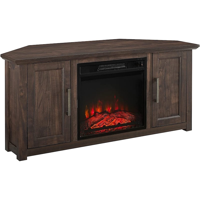 47.75 in. Freestanding Wood Smart Electric Fireplace TV Stand in Brown for family room console setups
