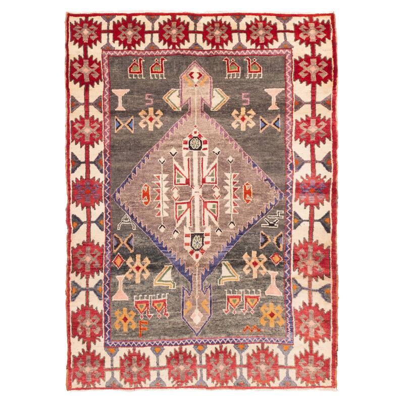 ECARPETGALLERY Hand-knotted Melis Vintage Dark Grey Wool Rug - 5'0 x 7'1