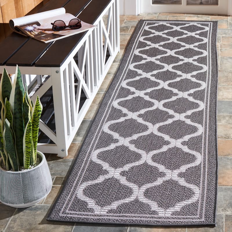 SAFAVIEH Bermuda Washable Edelt Indoor/ Outdoor Waterproof Rug - 2' x 8' Runner - Grey/Brown