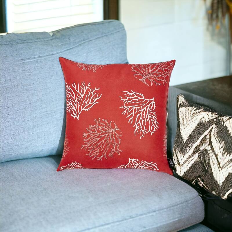 HomeRoots Red and Silver Coral Reef Decorative Throw Pillow