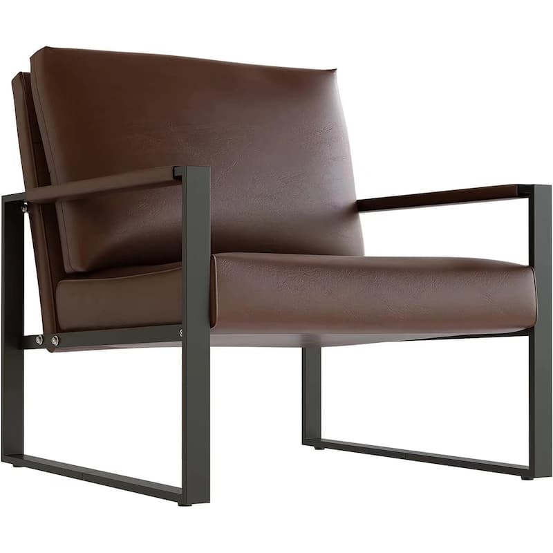 Eureka Modern Vintage Upholstered PU Leather Armchairs, Mid Century Accent Chairs with Steel Frame, Leisure Chairs (Set of 2)