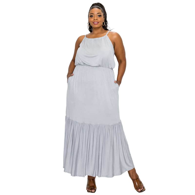 L I V D Women's Plus Size Ameli Pocket Cami Maxi Dress - 2X - Silver