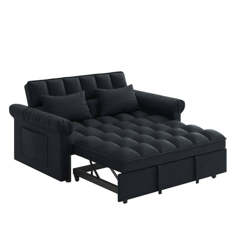 56" Convertible Loveseat Sofa Bed with Adjustable Backrest and Pull-out Bed