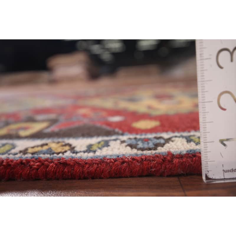 Red Geometric Kazak Oriental Runner Rug Hand-Knotted Wool Carpet - 2'7"x 8'1"