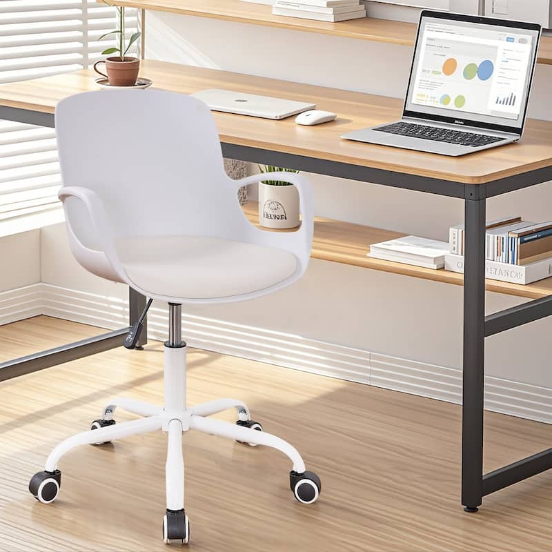Upholstered Office Chair with Adjustable Height Support Desk Chair Computer Ergonomic Chair with Armrest PU Leather