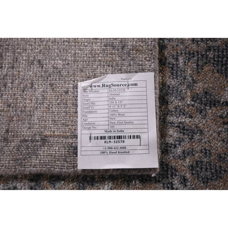 Contemporary Abstract Square Area Rug Hand-Knotted Wool Carpet - 5'2" X 4'11"