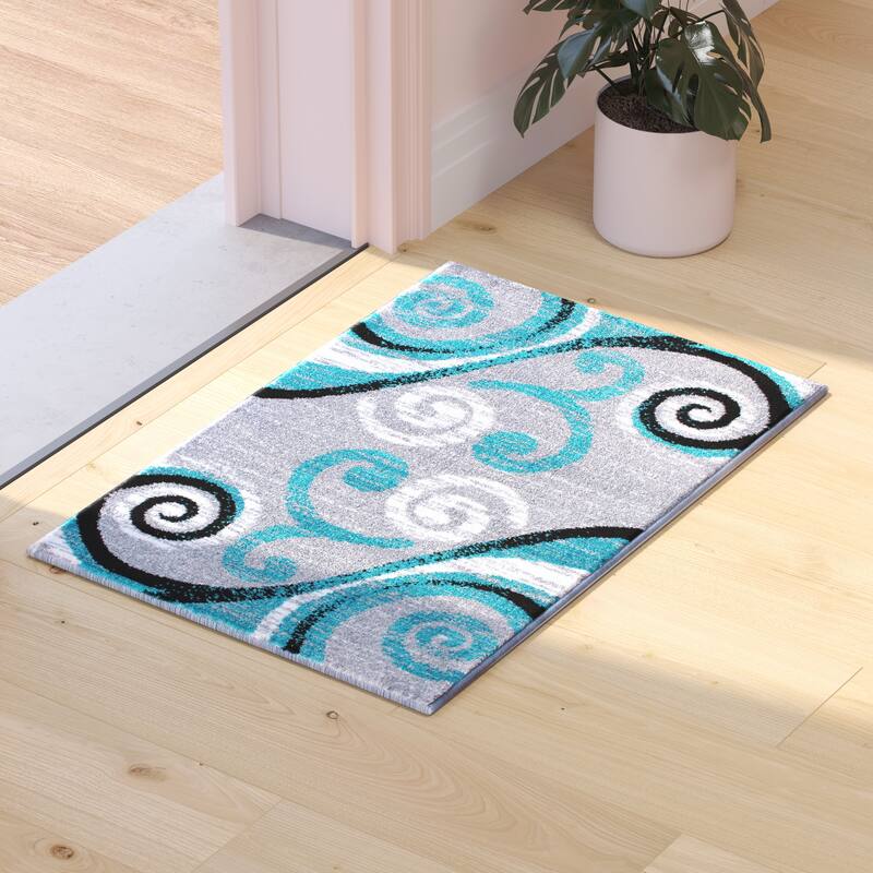 Modern Distressed Swirl Abstract Style Indoor Area Rug