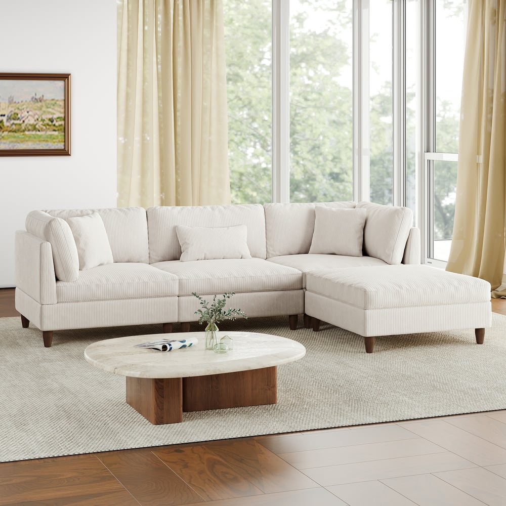 112" W Modern Upholstered Corduroy Modular Sectional Sofa