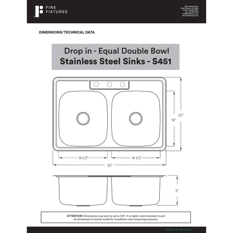 Fine Fixtures Stainless Steel Equal Double Bowl Sink