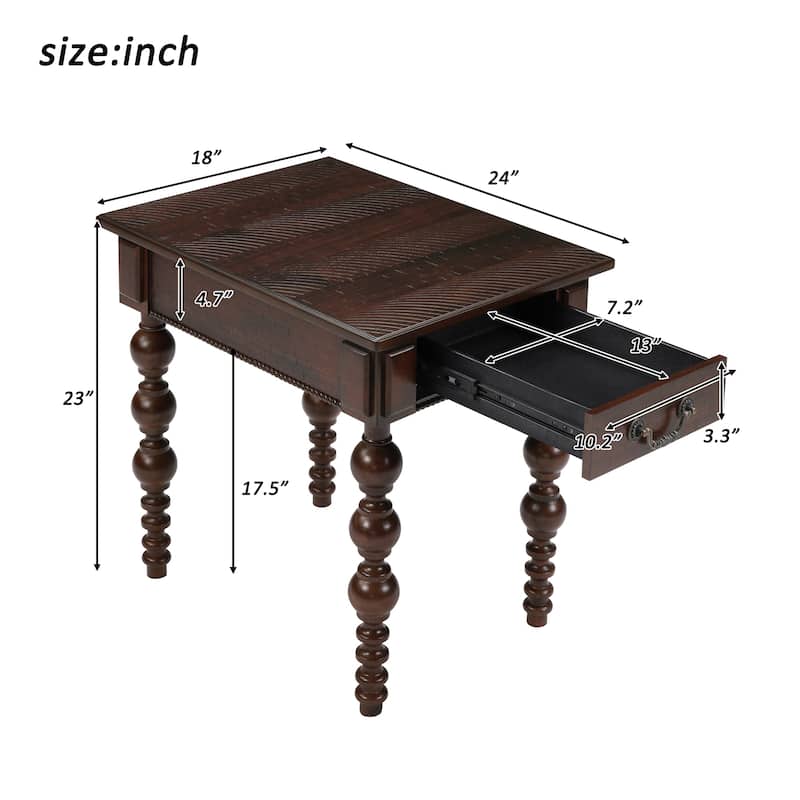 Narrow Sofa Side Table Accent Table Solid Wood End Table with Drawer